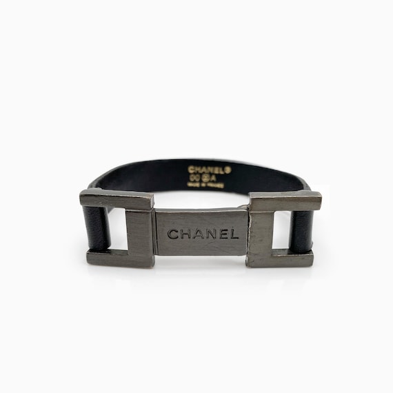Authentic Chanel Black Resin Rhinestone Crystal CC Logo Cuff  CHANEL Authentic Black Logo Bracelet main image 1