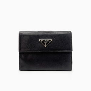 Authentic PRADA Triangle Logo Black Saffiano Compact Wallet