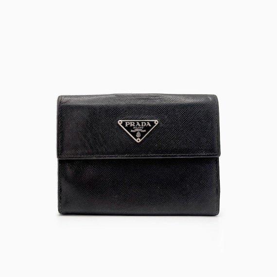 Authentic PRADA Triangle Logo Black Saffiano Comp… - image 1