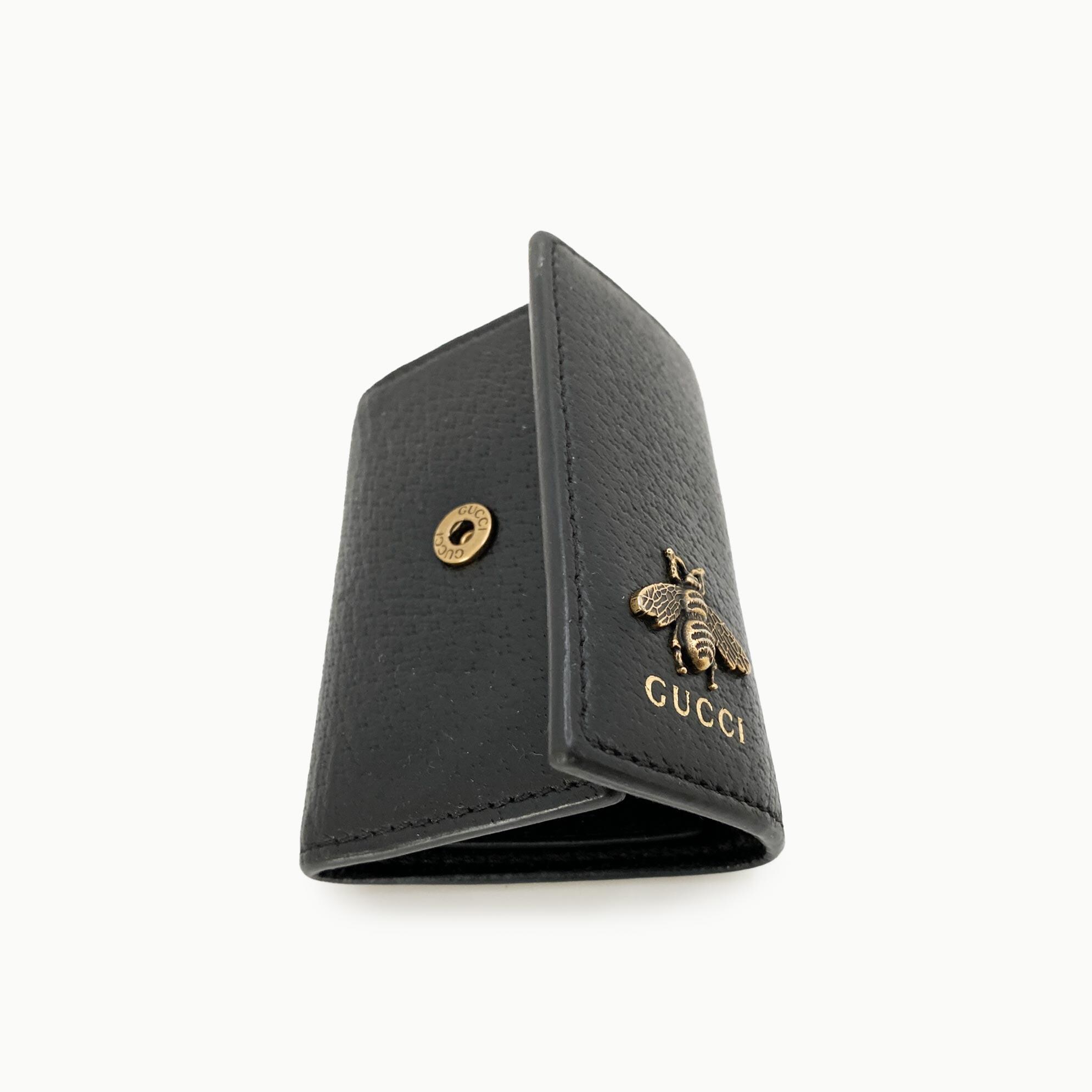 Authentic GUCCI Animalier Bee Black Leather Key Case Holder