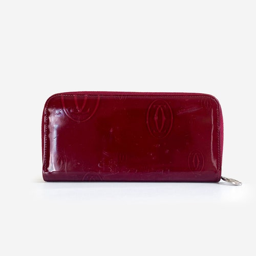 Cartier Bordeaux Happy Birthday Patent Leather Zippy Zip Around Long shops Wallet