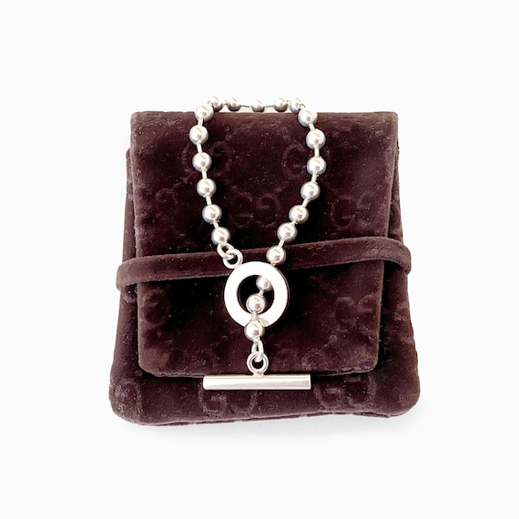 Authentic GUCCI Silver Ball Chain Toggle Clasp Br… - image 8