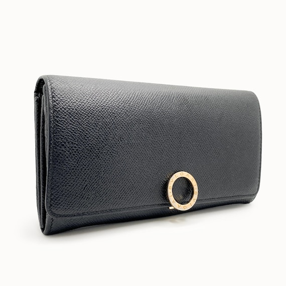Authentic BVLGARI Black Leather Long Flap Wallet - image 3