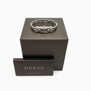 Authentic GUCCI Stainless Steel Black Dial Diamond Bracelet Watch