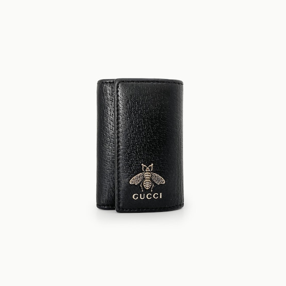 Authentic GUCCI Animalier Bee Black Leather Key Case Holder