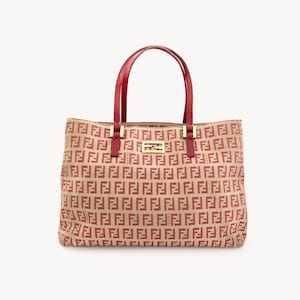 Authentic FENDI Zucchino Vitello Medium Tote Bag - Red and beige