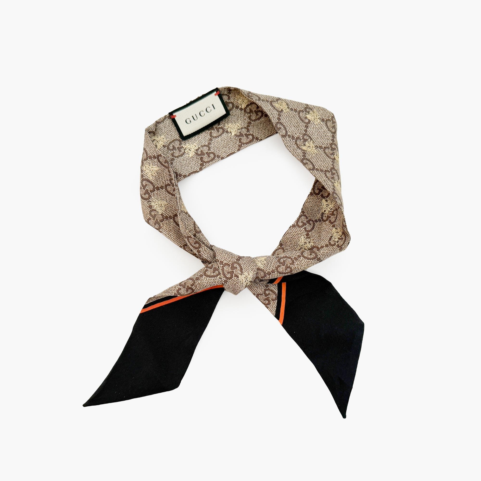 Authentic GUCCI GG Monogram Gold Bee Silk Ribbon, Twilly, Bandeau