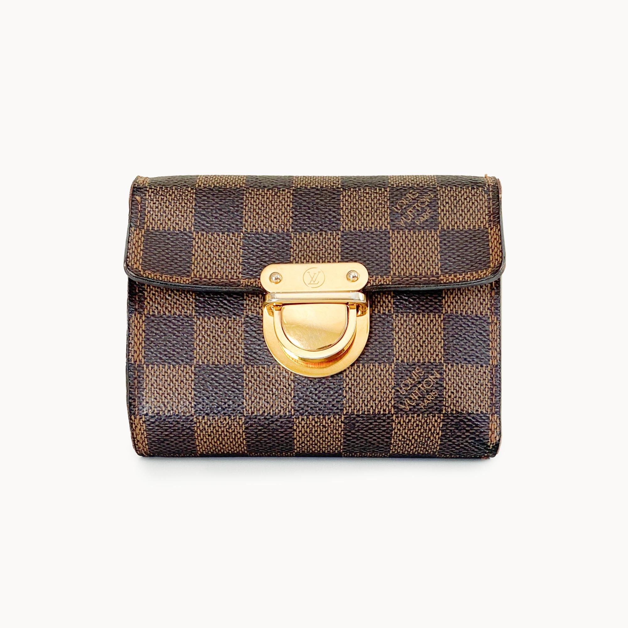 AUTHENTIC LOUIS VUITTON DAMIER EBENE 3-FOLD LONG WALLET WITH CHAIN