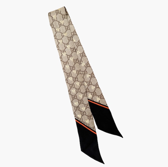 Authentic GUCCI GG Monogram Gold Bee Silk Ribbon, Twilly, Bandeau