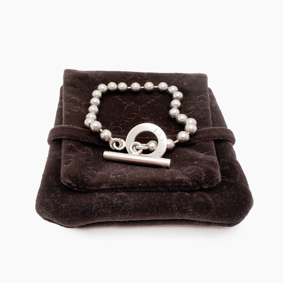 Authentic GUCCI Silver Ball Chain Toggle Clasp Br… - image 2