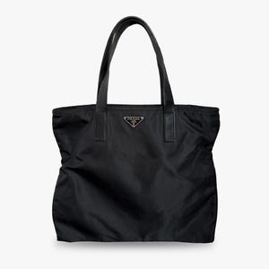 Authentic Prada Triangle Logo Tessuto Black Nylon Tote Bag