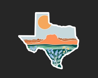 Texas State Sticker | Big Bend National Park Sticker | Bluebonnet Flowers | Lonestar State | Illustrated Vinyl Decals | Weatherproof