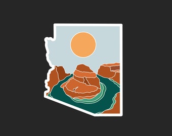 Arizona State Stickers | Horseshoe Bend Stickers | Glen Canyon | Colorado River | Illustrated National Park Stickers | Weatherproof