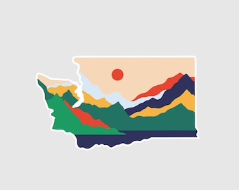 Washington State Stickers | Pacific Northwest Rocky Mountain Stickers | Matte Waterproof Vinyl Decals | For Laptops, Cars, Water Bottles