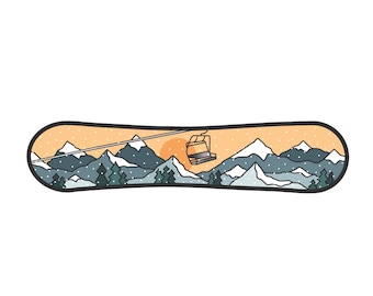 Snowboard Stickers | Mountains Snowy Scene Stickers | Matte Illustrated Waterproof Vinyl Decals | Rocky Mountains | Canada | Northwest