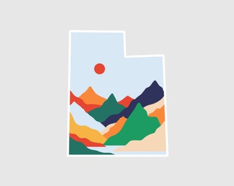 Utah State Stickers | Mountain Travel Outdoors Hiking Ski Stickers | Illustrated Matte Waterproof Vinyl Decals | For Laptops, Cars