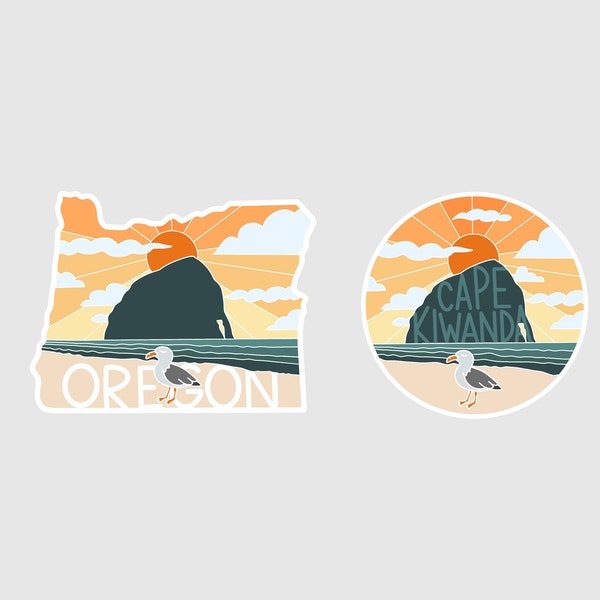 Pacific City Stickers | Cape Kiwanda | Oregon Coast Pacific Northwest | Illustrated Matte Vinyl Decals | For Laptops, Cars, Water Bottles