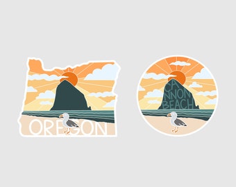 Cannon Beach Oregon Coast Stickers | Haystack Rock | Pacific Northwest | Waterproof Matte Vinyl Decals | For Laptops, Cars, Water Bottles