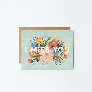 I Miss You Grußkarten | Einzeln oder 8er Set | Illustrierte Hand gestaltete Blumenkarten | Innen leer mit weißem Umschlag