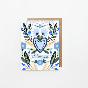 Ich liebe dich Muttertags-Grußkarten | Einzeln oder 8er Set | Illustrierte Hand gestaltete Blumenkarten | Innen leer mit weißem Umschlag