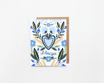 I Love You Mothers Day Greeting Cards | Individual or Set of 8 | Illustrated Hand Designed Floral Cards | Blank Interior w/ White Envelope