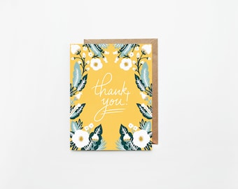 Thank You & I Love You Greeting Cards | Individual or Set of 8 | Illustrated Hand Designed Floral Cards | Blank Interior w/ White Envelope
