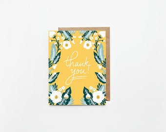 Thank You & I Love You Greeting Cards | Individual or Set of 8 | Illustrated Hand Designed Floral Cards | Blank Interior w/ White Envelope