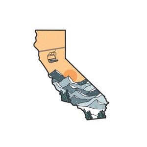 Calcomanías del estado de California / Pegatinas de montaña de snowboard de esquí / Calcomanías de vinilo impermeables mate ilustradas / Para computadoras portátiles, automóviles, botellas de agua