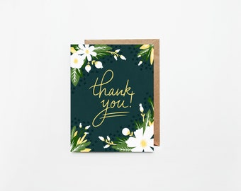 Thank You & I Love You Greeting Cards | Individual or Set of 8 | Illustrated Hand Designed Floral Cards | Blank Interior w/ White Envelope