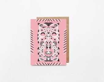 Illustrated Pink Floral Greeting Cards | Individual or Set of 8 | Blank Interior w/ White Envelope