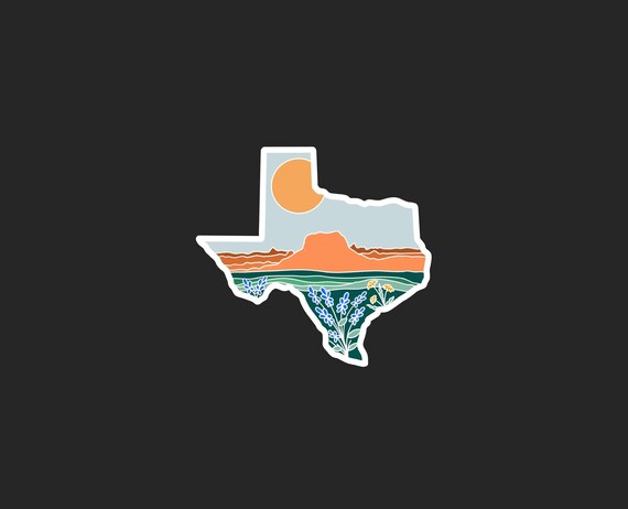 Texas State Sticker | Big Bend National Park Sticker | Bluebonnet Flowers | Lonestar State | Illustrated Vinyl Decals | Weatherproof