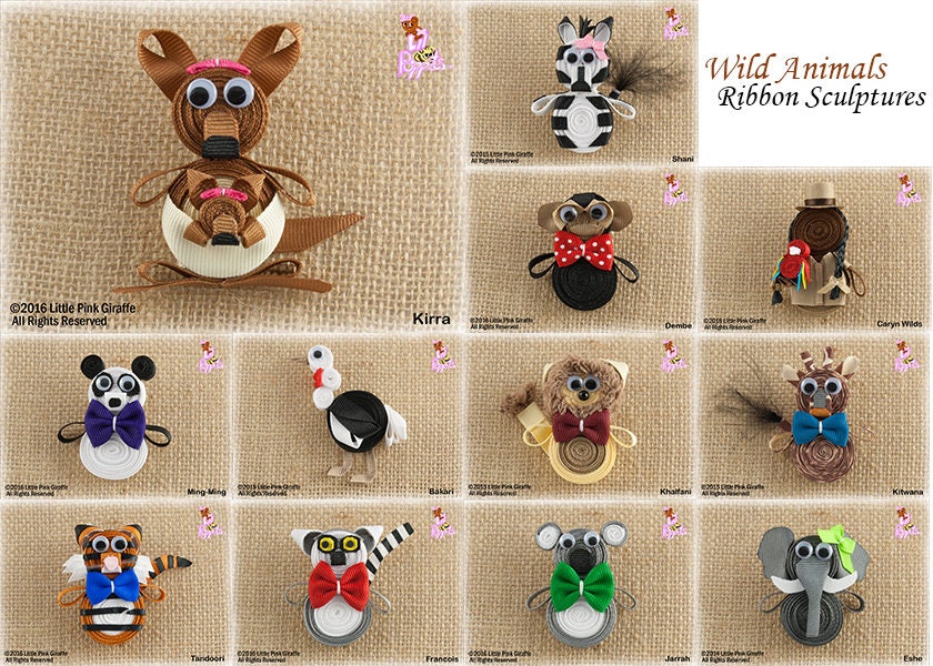 Zoo Animal Ribbon Sculpture Hair Clips Wild Animal Hair Bow Etsy