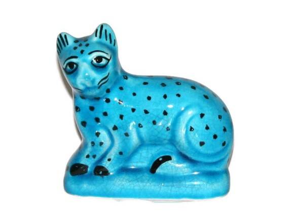 Niebieskiego Fajansu Kot Egipski Lub Leopard Figurka Etsy