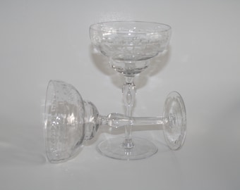 Pair of Seneca Glass Co. Cut Optic Champagne Coupes Toasting Coupes