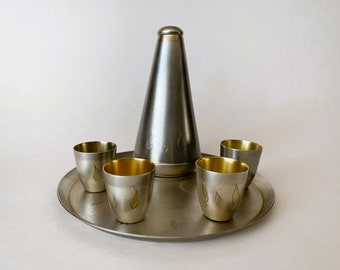 Soviet/USSR Vodka Set in Frosted Melchior Silver with Gold Wash