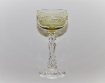 Glorious 1905 Romer Wine Stem "Olaf" by Villeroy & Boch Etched Cup, Hollow Bubble Cut Crystal Stem
