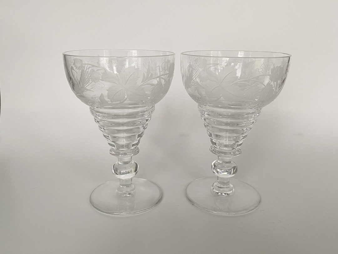 Pair of Antique Etched Lead Crystal Beer Glasses Etsy