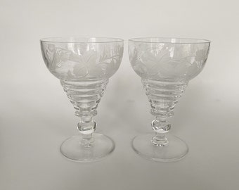 Pair of Antique Etched Lead Crystal Beer Glasses