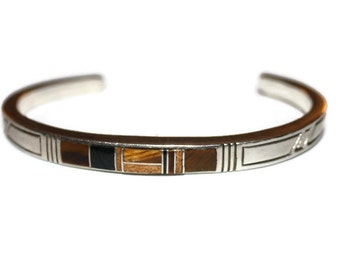 Vintage Navajo Sterling Silver Inlay Bracelet Signed Barney