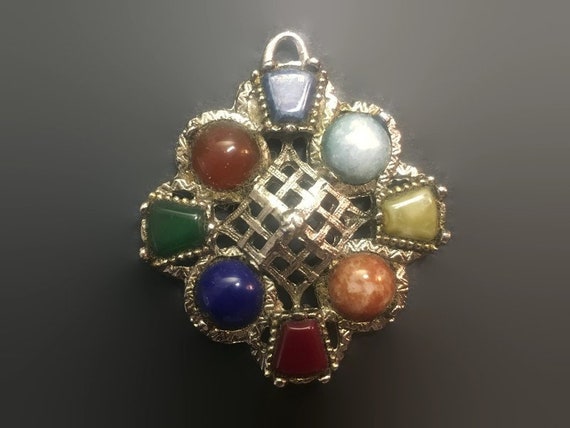 Large Celtic Pendant in Silvertone with Cabochon … - image 4