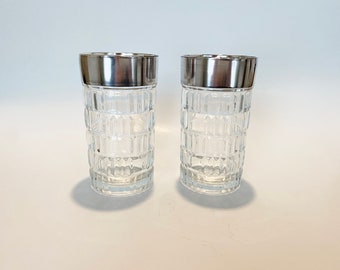 Pair of Vintage Eclectic Silver Rim Highball Glasses (France)