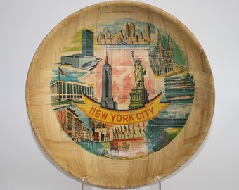 Fun Retro Bamboo New York City Tourist Souvenir Bowl with Attractions