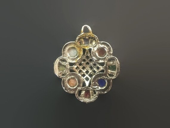 Large Celtic Pendant in Silvertone with Cabochon … - image 3