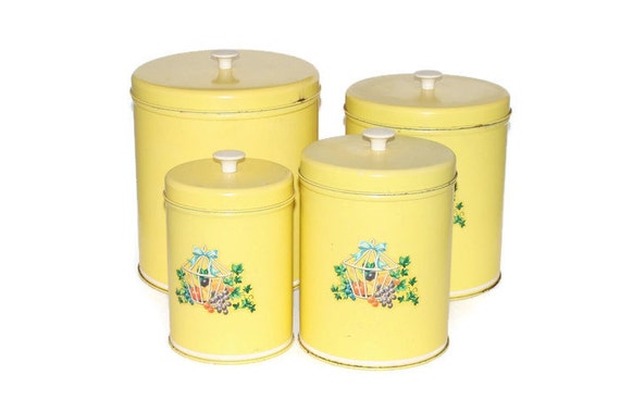 yellow tea coffee sugar jars