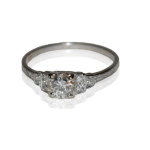 Antique Estate Art Deco Platinum and Diamond Engagement Ring, Round European Cut .65ctw Diamond