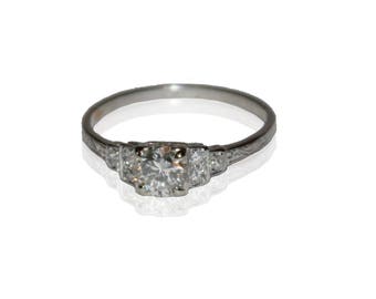 Antique Estate Art Deco Platinum and Diamond Engagement Ring, Round European Cut .65ctw Diamond