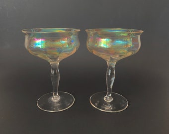 Pair of Iridescent Panel Optic Coupes by WV Glass Specialty Glass Co.