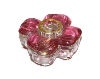 Single Colony Crystal Company Art Glass Candle Holder Candlestick in Cranberry Dogwood Pattern
