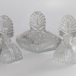 Gorgeous Six Piece Art Deco Dresser Set / Vanity Set by New Martinsville in the Crystal Eagle Pattern