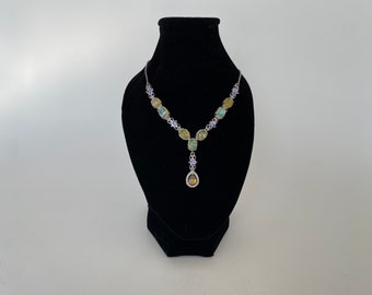 Gorgeous D'Joy Sterling Silver Pendant with Opals, Tanzanite, and Cubic Zirconia